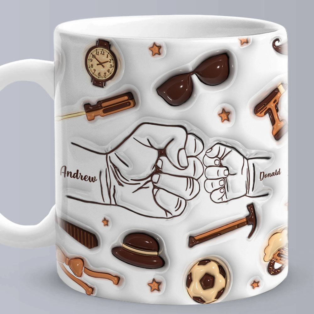 Father's Day Gifts Personalized 1-6 Kids Names Custom 3D Inflated Effect Printed Mug for Papa or Grandpa - auphotomugs