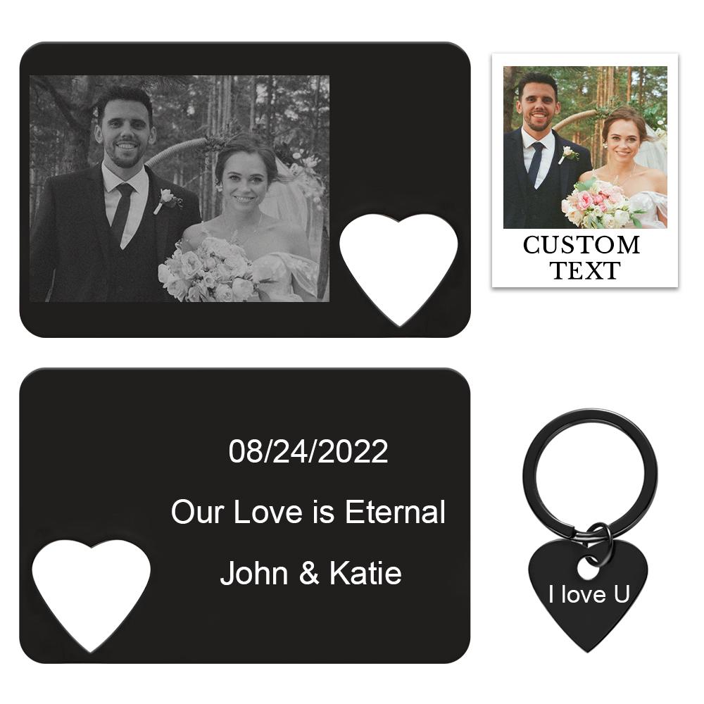 Custom Photo Engraved Wallet Card Keychain Set Creative Couple Gifts - auphotomugs