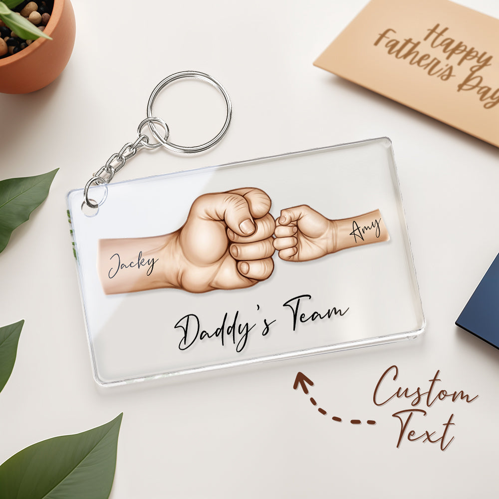 Personalized Daddy's Team Fist Bump Keychain, Custom Dad Acrylic Keychain, Father's Day Gift from Kids, Father's Day Gift for Daddy Grandpa - auphotomugs