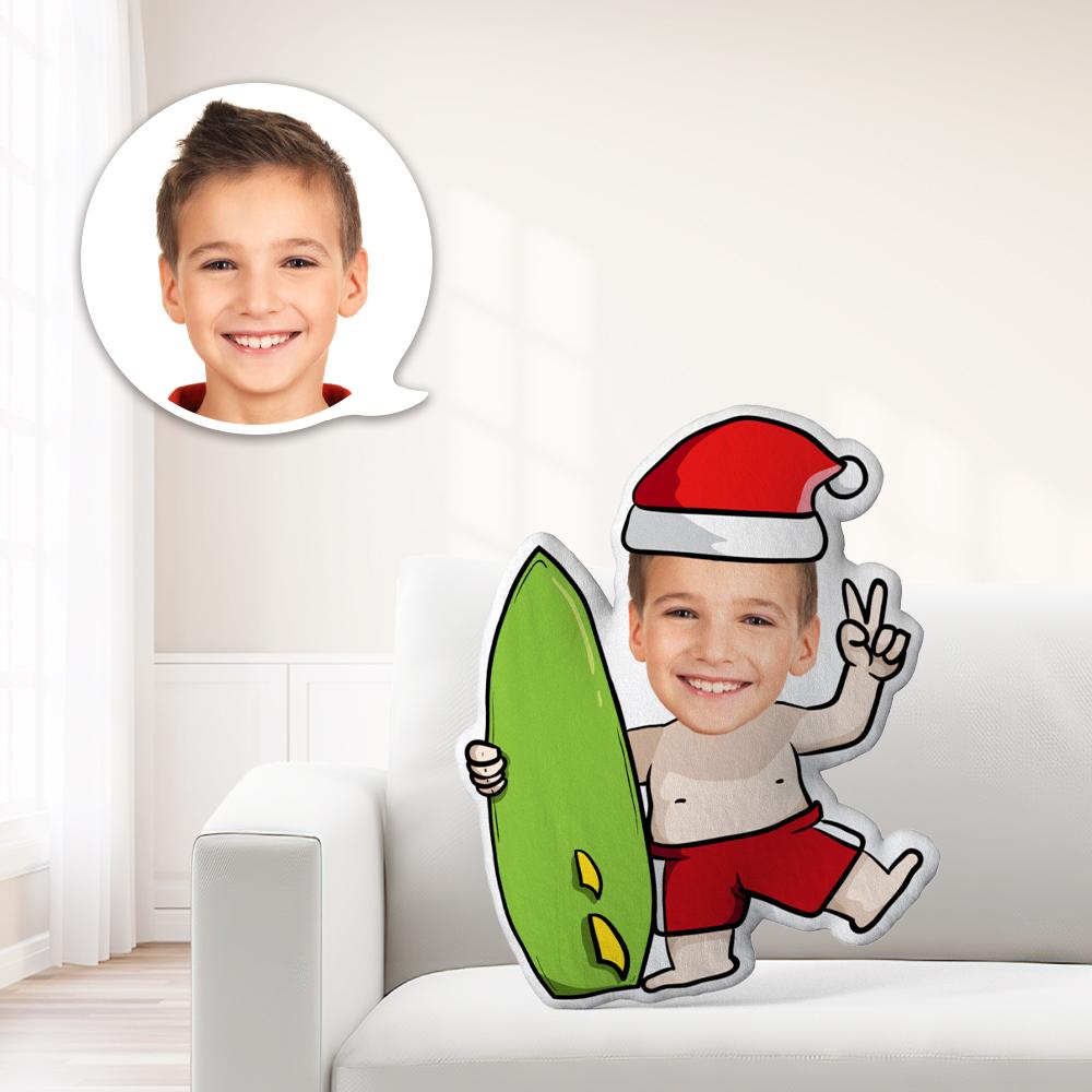 Christmas Gift Custom Minime Throw Pillow Unique Personalized Minime Christmas Baby Holding A Surfboard Throw Pillow Give Your Child The Most Meaningful Gift